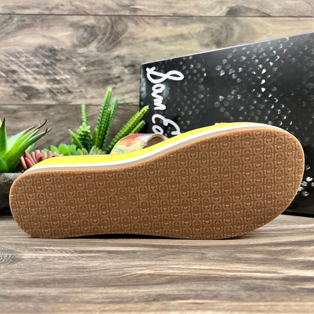 NIB Sam Edelman Agustine Platform Slide Sandal Lemon Zest Multi Leather 7.5M - Picture 9 of 12
